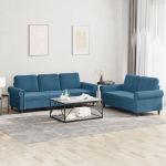 Set de canapele cu perne, 2 piese, albastru, catifea GartenMobel Dekor