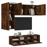 Unități TV de perete cu LED-uri, 4 piese, stejar fumuriu, lemn GartenMobel Dekor