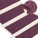 Covorașe pentru scări, 15 buc., 65x21x4 cm, violet închis, cu margini dreptunghiulare GartenMobel Dekor