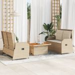 Set mobilier de grădină cu perne, 3 piese, bej, poliratan GartenMobel Dekor