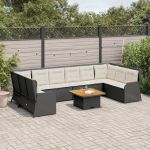 Set mobilier de grădină cu perne, 7 piese, negru, poliratan GartenMobel Dekor