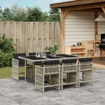 Set mobilier de grădină cu perne, 7 piese gri deschis poliratan GartenMobel Dekor