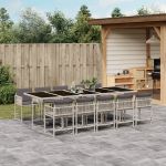 Set mobilier de grădină cu perne 11 piese gri deschis poliratan GartenMobel Dekor