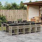 Set mobilier de grădină cu perne 11 piese gri deschis poliratan GartenMobel Dekor