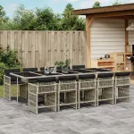 Set mobilier de grădină cu perne 11 piese gri deschis poliratan GartenMobel Dekor