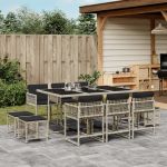 Set mobilier de grădină cu perne 11 piese gri deschis poliratan GartenMobel Dekor