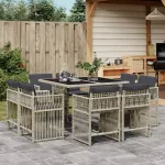 Set mobilier grădină cu perne, 9 piese, gri deschis, poliratan GartenMobel Dekor
