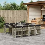 Set mobilier grădină cu perne, 9 piese, gri deschis, poliratan GartenMobel Dekor