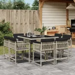 Set mobilier grădină cu perne, 9 piese, gri deschis, poliratan GartenMobel Dekor