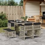 Set mobilier grădină cu perne, 9 piese, gri deschis, poliratan GartenMobel Dekor