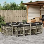 Set mobilier de grădină cu perne 13 piese gri deschis poliratan GartenMobel Dekor