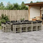 Set mobilier de grădină cu perne 15 piese gri deschis poliratan GartenMobel Dekor