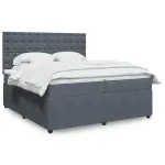 Pat box spring cu saltea, gri închis, 200x200 cm, catifea GartenMobel Dekor