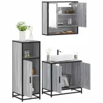 Set mobilier de baie, 3 piese, gri sonoma, lemn prelucrat GartenMobel Dekor
