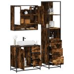 Set mobilier de baie, 3 piese, stejar fumuriu, lemn prelucrat GartenMobel Dekor