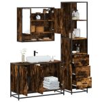 Set mobilier de baie, 3 piese, stejar fumuriu, lemn prelucrat GartenMobel Dekor
