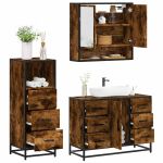 Set mobilier de baie, 3 piese, stejar fumuriu, lemn prelucrat GartenMobel Dekor