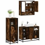 Set mobilier de baie, 3 piese, stejar fumuriu, lemn prelucrat GartenMobel Dekor