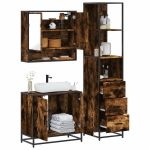 Set mobilier de baie, 3 piese, stejar fumuriu, lemn prelucrat GartenMobel Dekor