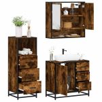 Set mobilier de baie, 3 piese, stejar fumuriu, lemn prelucrat GartenMobel Dekor