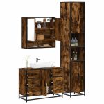 Set mobilier de baie, 3 piese, stejar fumuriu, lemn prelucrat GartenMobel Dekor