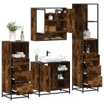 Set de mobilier de baie 4 piese Lemn prelucrat de stejar afumat GartenMobel Dekor