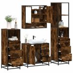 Set de mobilier de baie 4 piese Lemn prelucrat de stejar afumat GartenMobel Dekor