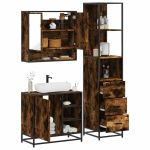 Set mobilier de baie, 3 piese, stejar fumuriu, lemn prelucrat GartenMobel Dekor