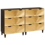 Bufet 2 pcs Negru și Aur 60 x 33 x 75 cm Lemn masiv de mango GartenMobel Dekor