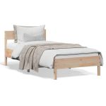 Cadru de Pat cu Suport Capatai Single pentru 1 Persoana, 90x190 cm, Lemn Masiv Pin Natur