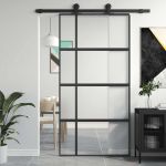 Ușă glisantă, negru, 102,5x205 cm, sticlă securizată/aluminiu GartenMobel Dekor