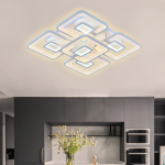 Lustra LED cu telecomanda FELIX 107W, 5 Patrate, lumina Rece/Calda/Neutra, Dimabila, Alb ModernLight Concept