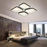 Lustra LED cu telecomanda DAIKI 79W, 4 Patrate, lumina Rece/Calda/Neutra, Dimabila, Negru ModernLight Concept