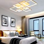 Lustra LED cu telecomanda ELLA 124W, 6 Patrate, lumina Rece/Calda/Neutra, Dimabila, Alb ModernLight Concept