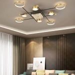 Lustra LED cu telecomanda si cristal MISEL 168W, 9 Elemente, lumina Rece/Calda/Neutra, Dimabila, Negru Auriu ModernLight Concept