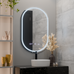 Oglinda LED Ovala, 50x80cm, Eminence MotionGlow Marcello, Sistem Dezaburire, Ceas & Termometru, Dimabila ModernLight Concept