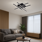 Lustra LED cu Telecomanda Aroldo, 63W, 6 Elemente, Liniara, lumina Rece/Calda/Neutra, Dimabila, Negru ModernLight Concept