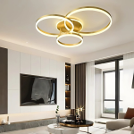 Lustra LED cu telecomanda RIGA LILITH 94W, 3 Cercuri, lumina Rece/Calda/Neutra, Dimabila, Auriu Lucios ModernLight Concept