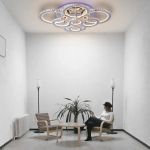 Lustra LED cu telecomanda si cristal LIA RGB 182W, 8 Cercuri, lumina Rece/Calda/Neutra, Dimabila, Alb Crom Lucios ModernLight Concept