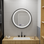 Oglinda LED Rotunda, 70cm, Celeste Majeste Noir MotionGlow Marcello, Sistem Dezaburire, Ceas & Termometru, Dimabila ModernLight Concept