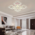 Lustra LED cu telecomanda si cristal LEILA 237W, 8 Patrate, lumina Rece/Calda/Neutra, Dimabila, Alb Crom Lucios ModernLight Concept
