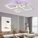 Lustra LED cu telecomanda si cristal NOVA RHOMBA RGB 60W, 4 Patrate, lumina Rece/Calda/Neutra, Dimabila, Crom Lucios ModernLight Concept