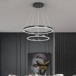 Lustra LED suspendata cu telecomanda CASIANA 69W, 2 Cercuri, lumina Rece/Calda/Neutra, Dimabila, Negru, Inaltime Reglabila ModernLight Concept