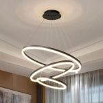 Lustra LED suspendata cu telecomanda CASIANA 84W, 3 Cercuri, lumina Rece/Calda/Neutra, Dimabila, Negru, Inaltime Reglabila ModernLight Concept