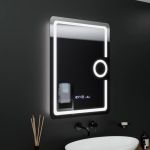 Oglinda LED Rectangulara, 60x80cm, Eclat MotionGlow Marcello, Ceas & Termometru, Sistem Dezaburire, Lupa Cosmetica, Dimabila ModernLight Concept