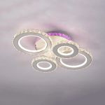 Lustra LED cu telecomanda si cristal ZAFINA RGB 136W, 6 Cercuri, lumina Rece/Calda/Neutra, Dimabila, Alb ModernLight Concept