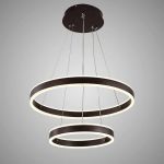 Lustra LED suspendata cu telecomanda OLATHE 180W, 2 Cercuri, lumina Rece/Calda/Neutra, Dimabila, Maro, Inaltime Reglabila ModernLight Concept