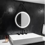 Oglinda LED Rotunda, 50cm, Celeste Majeste Noir Eleve MotionGlow Marcello, Sistem Dezaburire, Ceas & Termometru, Dimabila ModernLight Concept