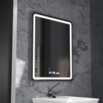 Oglinda LED Rectangulara, 75x90cm, Favola MotionGlow Marcello, Sistem Dezaburire, Ceas & Termometru, Dimabila ModernLight Concept