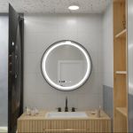 Oglinda LED Rotunda, 60cm, Celeste Majeste Noir Eleve MotionGlow Marcello, Sistem Dezaburire, Ceas & Termometru, Dimabila ModernLight Concept